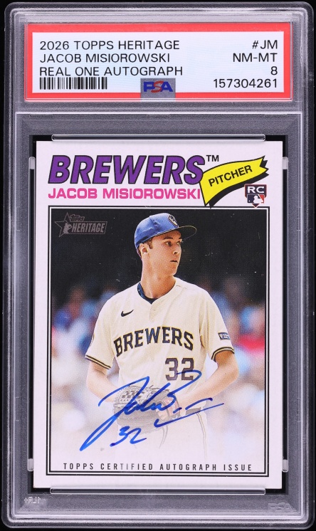 2026 Topps Heritage Real One Jacob Misiorowski ROOKIE AUTO #ROA-JM PSA 8 NM-MT