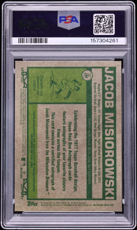 2026 Topps Heritage Real One Jacob Misiorowski ROOKIE AUTO #ROA-JM PSA 8 NM-MT