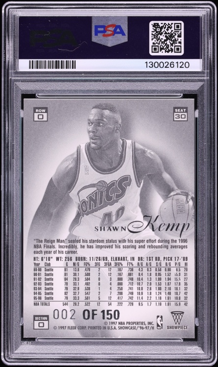 1996 Flair Showcase Legacy Collection Row 0 Shawn Kemp /150 #30 PSA 7 NRMT