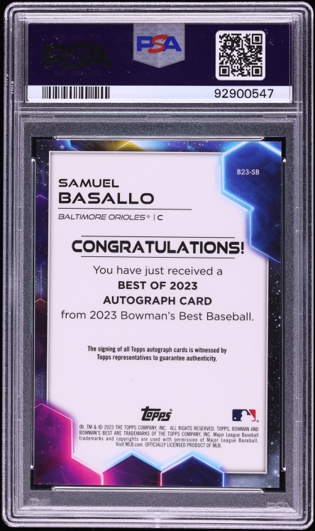 2023 Bowman's Best Of '23 Red Lava Samuel Basallo PROSPECT AUTO /5 #B23-SB PSA 10 GEM MINT
