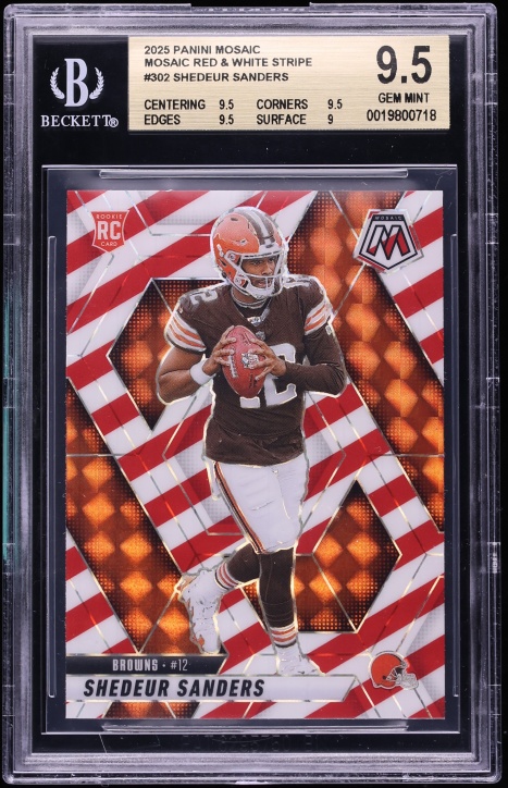 2025 Panini Mosaic Red & White Stripe Prizm Shedeur Sanders ROOKIE #302 BGS 9.5 GEM MINT