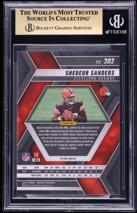 2025 Panini Mosaic Red & White Stripe Prizm Shedeur Sanders ROOKIE #302 BGS 9.5 GEM MINT