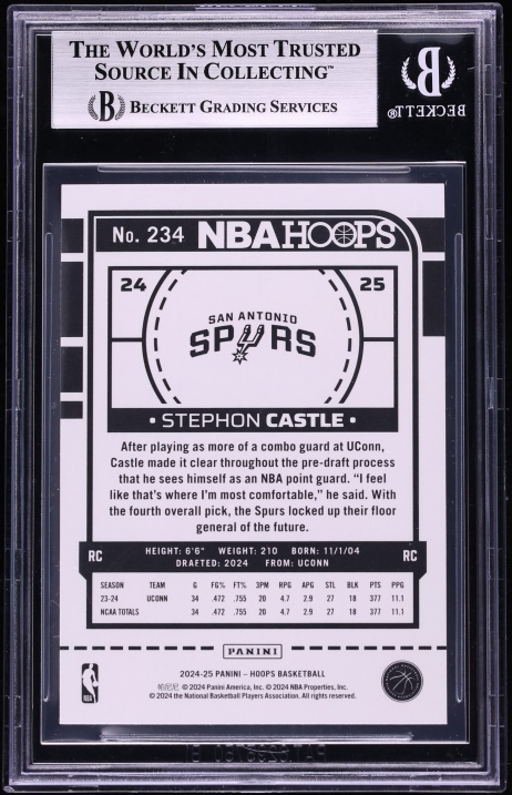 2024 Hoops Teal Explosion Stephon Castle ROOKIE #234 BGS 9 MINT