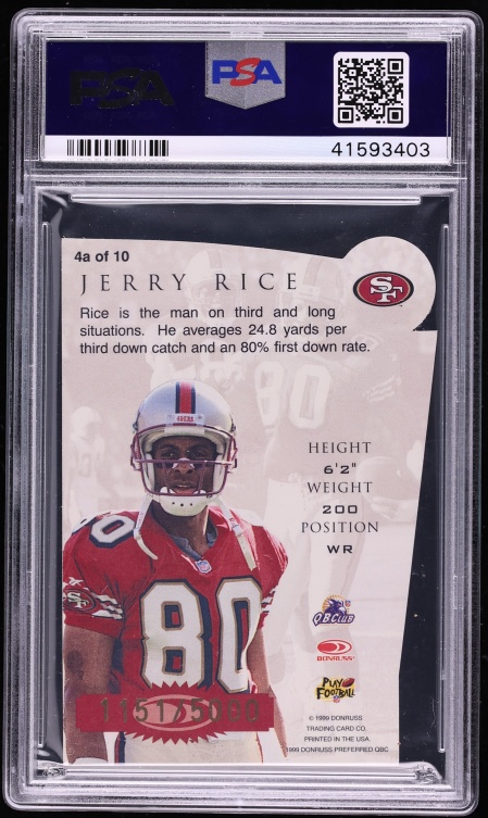 1999 Donruss Preferred Chain Reaction Die-Cut Jerry Rice /5000 #4a PSA 10 GEM MINT