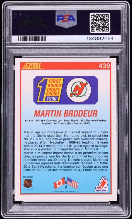 1990 Score Canadian Martin Brodeur ROOKIE #439 PSA 10 GEM MINT