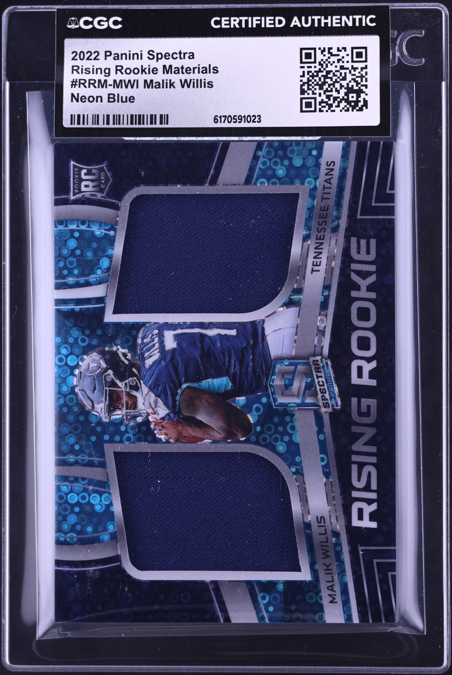 2022 Panini Spectra Rising Neon Blue Prizm Malik Willis ROOKIE PATCH /30 #RRM-MWI CGC AUTH