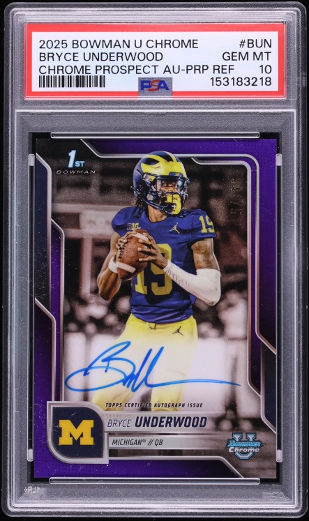 2025 Bowman Chrome University Purple Refractor Bryce Underwood ROOKIE AUTO /75 #BCA-BUN PSA 10