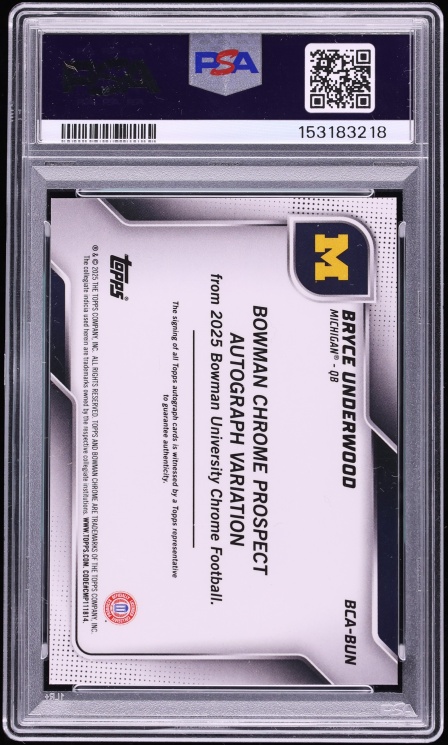 2025 Bowman Chrome University Purple Refractor Bryce Underwood ROOKIE AUTO /75 #BCA-BUN PSA 10