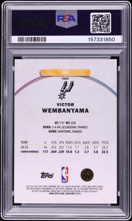 2025 Finest Black Victor Wembanyama #264 PSA 9 MINT