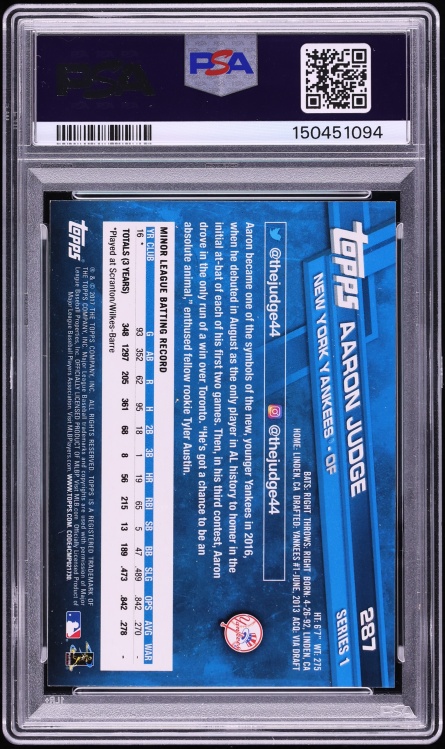 2017 Topps Aaron Judge ROOKIE #287 PSA 9 MINT