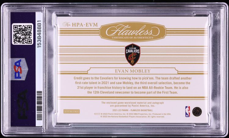 2021 Panini Flawless Horizontal Gold Evan Mobley ROOKIE PATCH AUTO DNA 10 /10 #HPAEVM PSA 7
