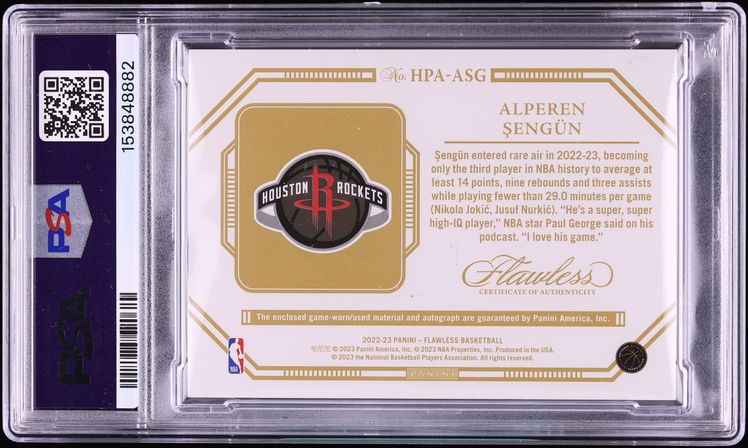 2023 Panini Flawless Update Ruby Alperen Sengun PATCH AUTO DNA 10 /15 #HPAASG PSA 9 MINT