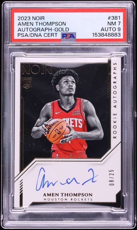 2023 Panini Noir Gold Amen Thompson ROOKIE AUTO DNA 9 /25 #381 PSA 7 NRMT