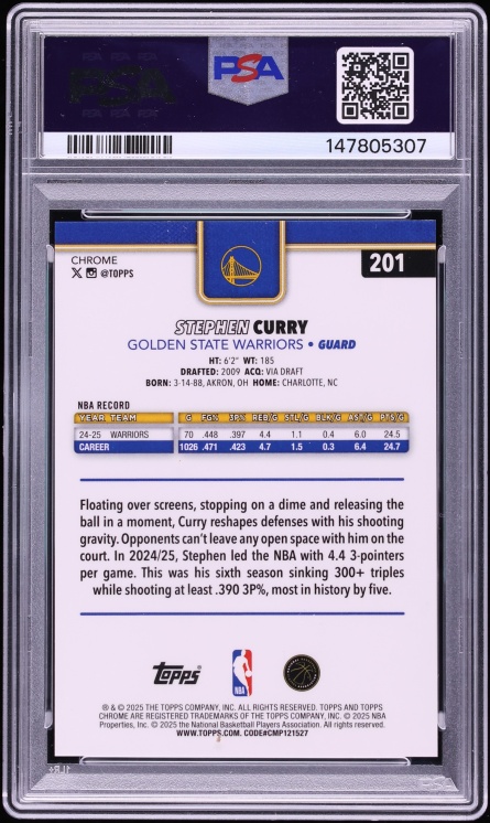 2025 Topps Chrome Orange Pulsar Refractor Stephen Curry /25 #201 PSA 10 GEM MINT