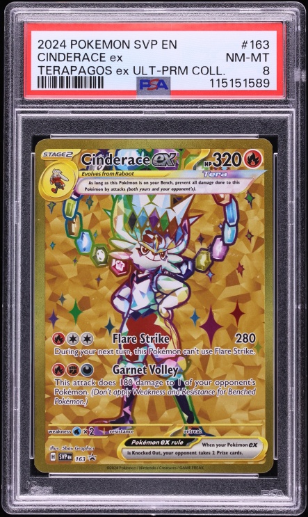 2024 Pokemon Scarlet & Violet Promo Ultra Premium Gold Rare Cinderace ex #163 PSA 8 NM-MT