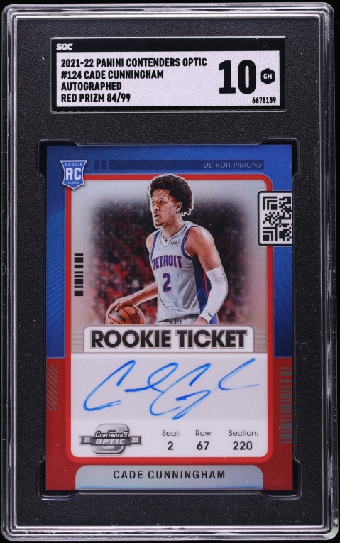 2021 Panini Contenders Optic Red Prizm Cade Cunningham RC AUTO /99 #124 SGC 10 GEM MINT