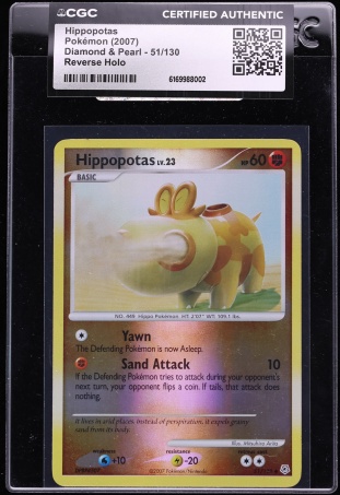 2007 Pokemon Diamond & Pearl Reverse Holo Hippopotas #51 CGC AUTH