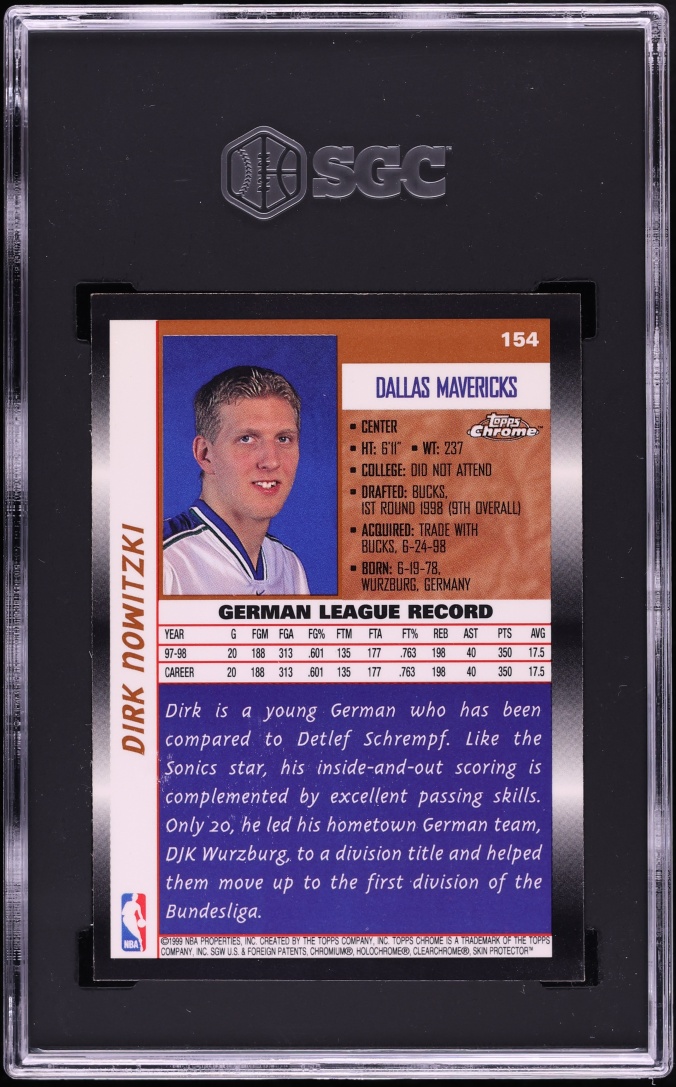 1998 Topps Chrome Dirk Nowitzki ROOKIE #154 SGC 8 NM-MT