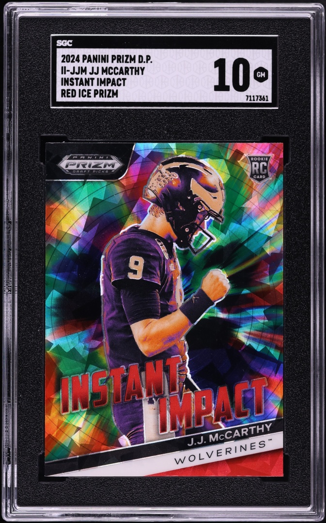2024 Panini Prizm Draft Picks Instant Impact Red Ice J.J. McCarthy ROOKIE #II-JJM SGC 10 GEM