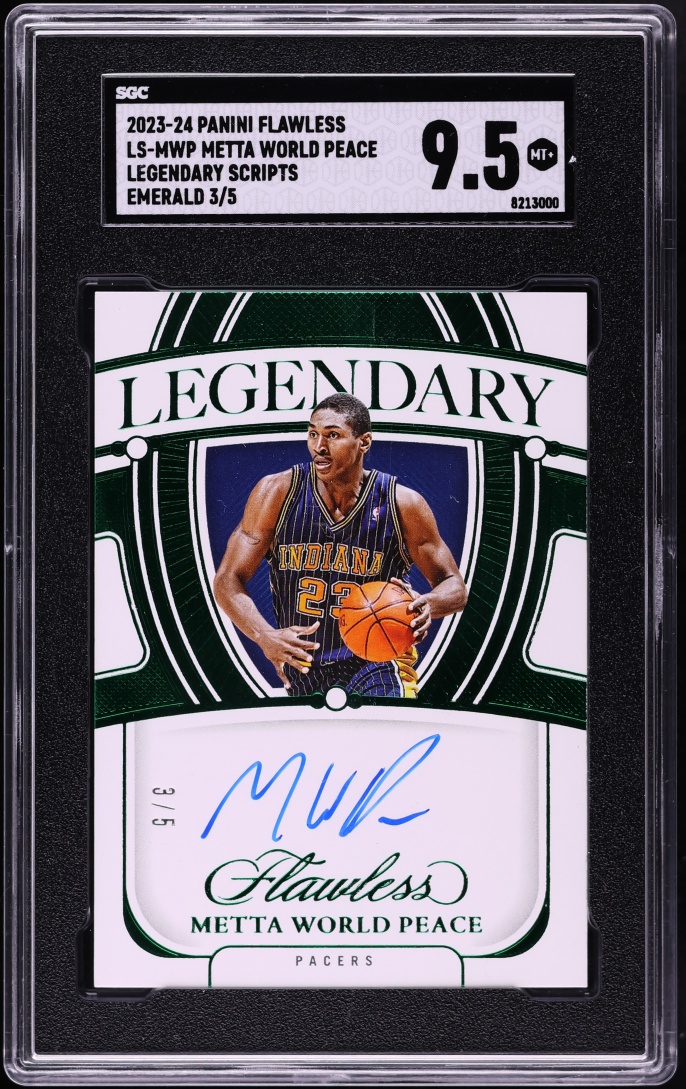 2023 Panini Flawless Legendary Scripts Emerald Metta World Peace AUTO /5 #LS-MWP SGC 9.5 MINT+