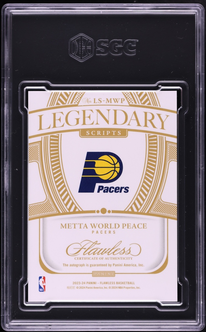 2023 Panini Flawless Legendary Scripts Emerald Metta World Peace AUTO /5 #LS-MWP SGC 9.5 MINT+