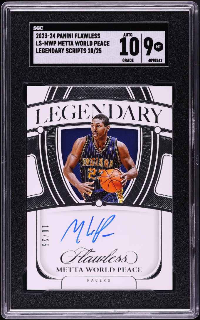 2023 Panini Flawless Legendary Scripts Metta World Peace AUTO /25 #LS-MWP SGC 9 MINT