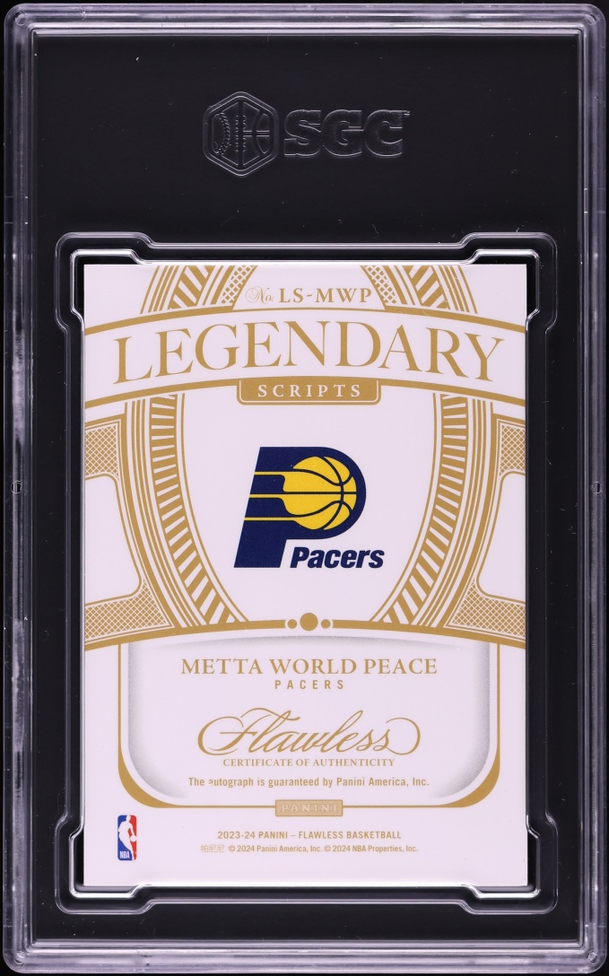 2023 Panini Flawless Legendary Scripts Metta World Peace AUTO /25 #LS-MWP SGC 9 MINT