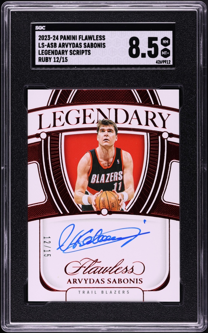 2023 Panini Flawless Legendary Scripts Ruby Arvydas Sabonis AUTO /15 #LS-ASB SGC 8.5 NM-MT+