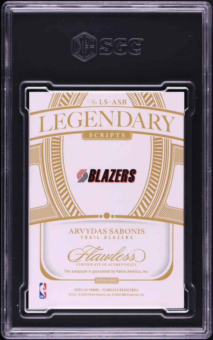 2023 Panini Flawless Legendary Scripts Ruby Arvydas Sabonis AUTO /15 #LS-ASB SGC 8.5 NM-MT+