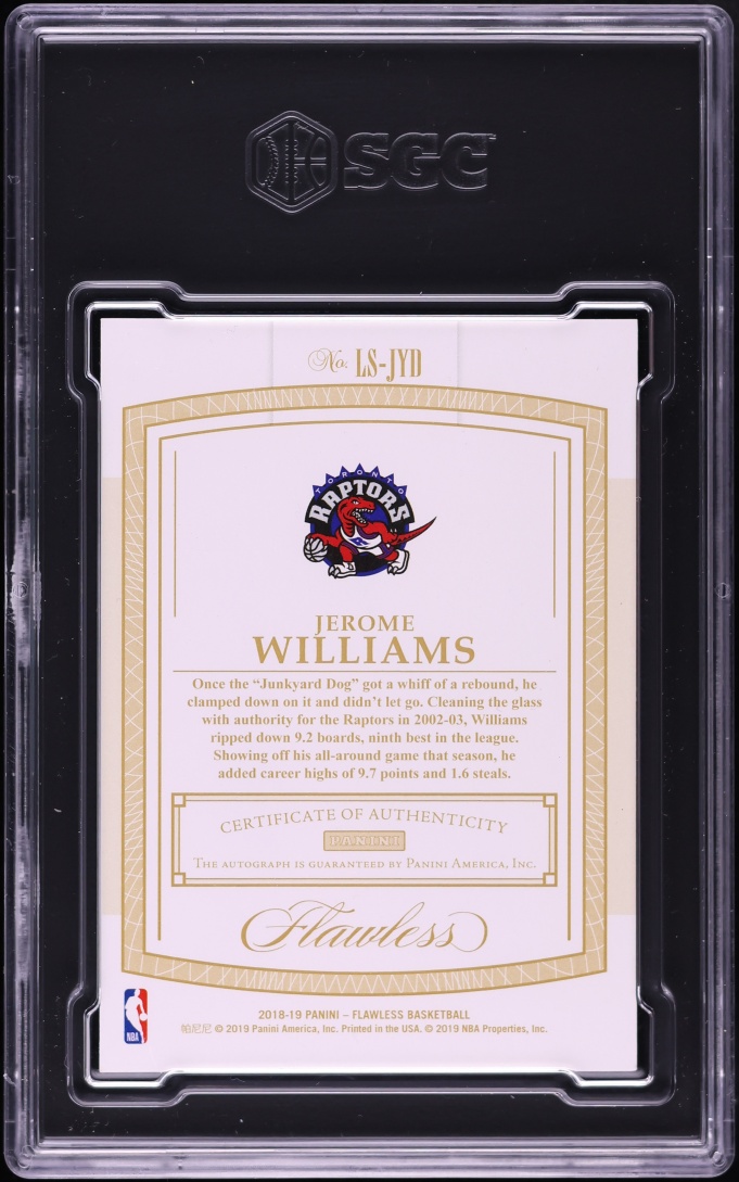 2018 Panini Flawless Legendary Scripts Ruby Jerome Williams AUTO /15 #LS-JYD SGC 8 NM-MT