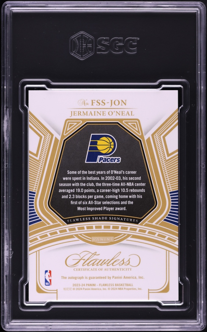 2023 Panini Flawless Shade Emerald Jermaine O'Neal AUTO /5 #FSS-JON SGC 8.5 NM-MT+