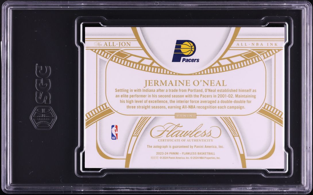 2023 Panini Flawless All-NBA Ink Emerald Jermaine O'Neal AUTO /5 #ALL-JON SGC 9 MINT