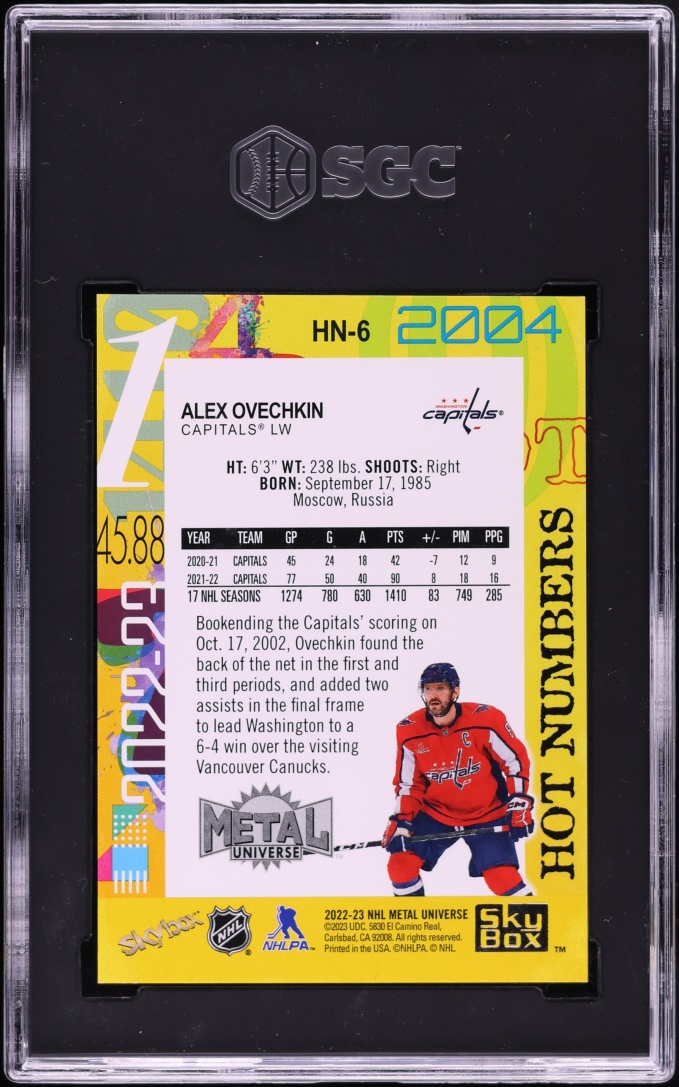 2022 Metal Universe Hot Numbers Alex Ovechkin #HN-6 SGC 9 MINT