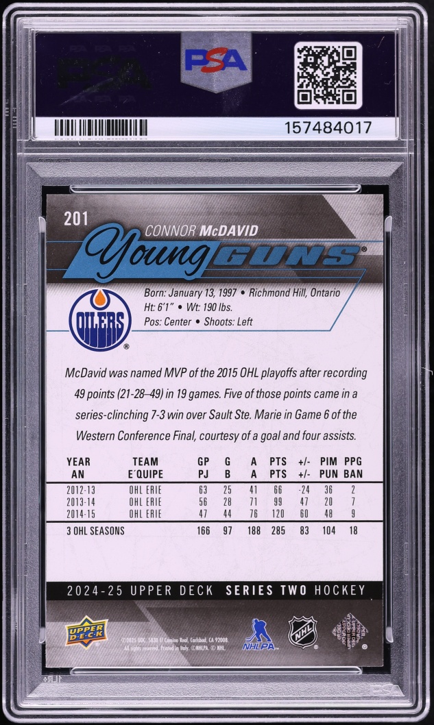 2024 Upper Deck Young Guns Renewed Connor McDavid #201 PSA 10 GEM MINT