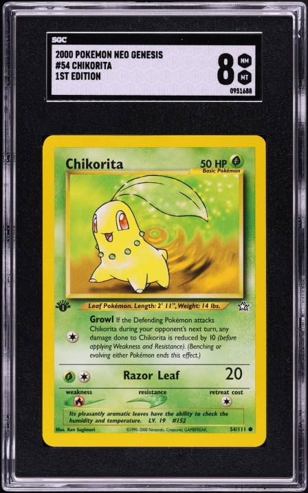 2000 Pokemon Neo Genesis 1st Edition Chikorita #54 SGC 8 NM-MT