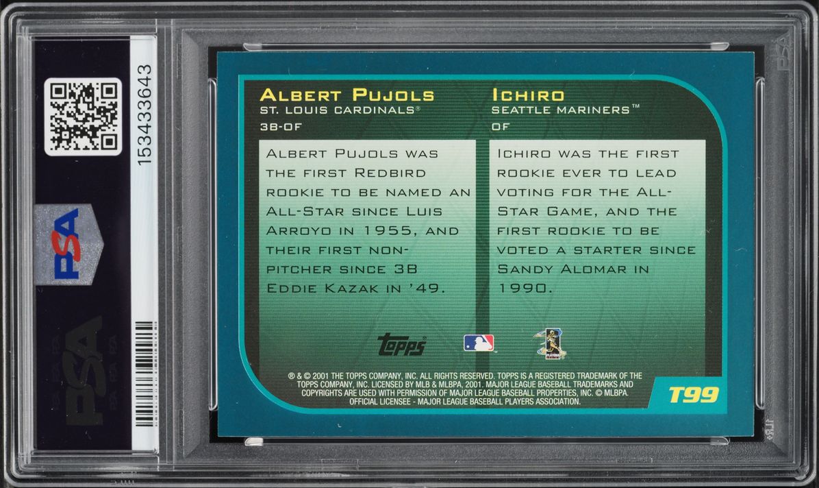 2001 Topps Traded Ichiro Suzuki & Albert Pujols ROOKIE #T99 PSA 9 MINT