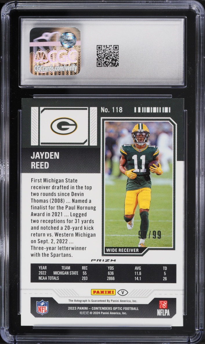 2023 Panini Contenders Optic Ticket Variation Red Jayden Reed ROOKIE AUTO /99 #118 CGC 9 MINT