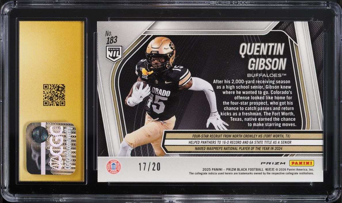 2025 Panini Prizm Black Cherry Blossom Quentin Gibson ROOKIE /20 #183 CGC 10 PRISTINE