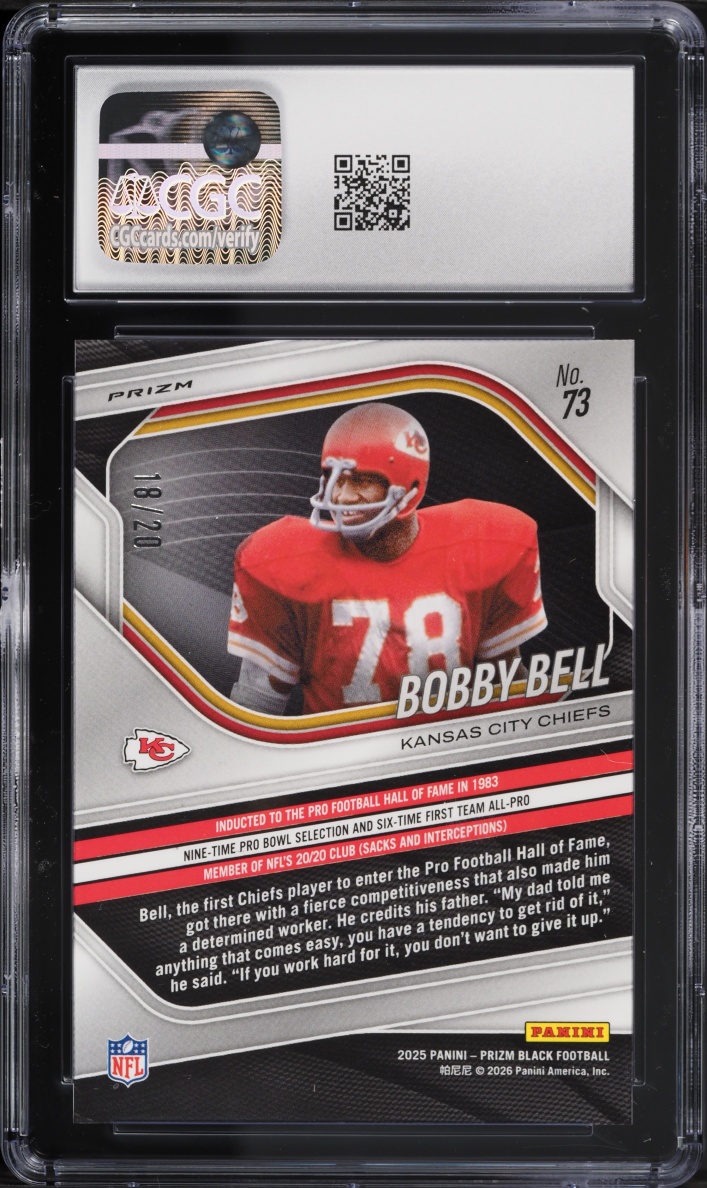 2025 Panini Prizm Black Cherry Blossom Bobby Bell /20 #73 CGC 10 GEM MINT