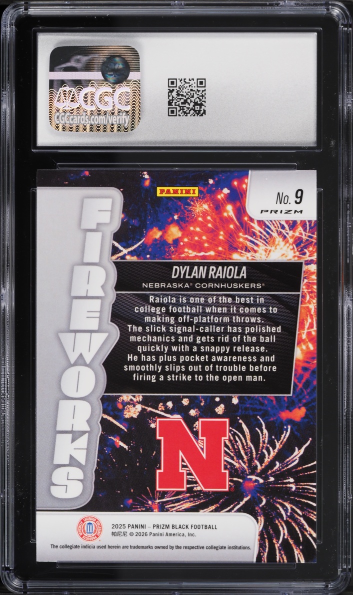 2025 Panini Prizm Black Fireworks Silver Dylan Raiola ROOKIE #9 CGC 7 NRMT