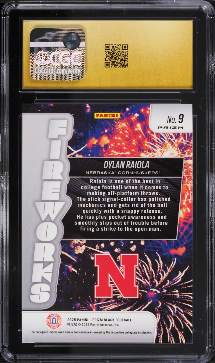 2025 Panini Prizm Black Fireworks Silver Dylan Raiola #9 CGC 10 PRISTINE