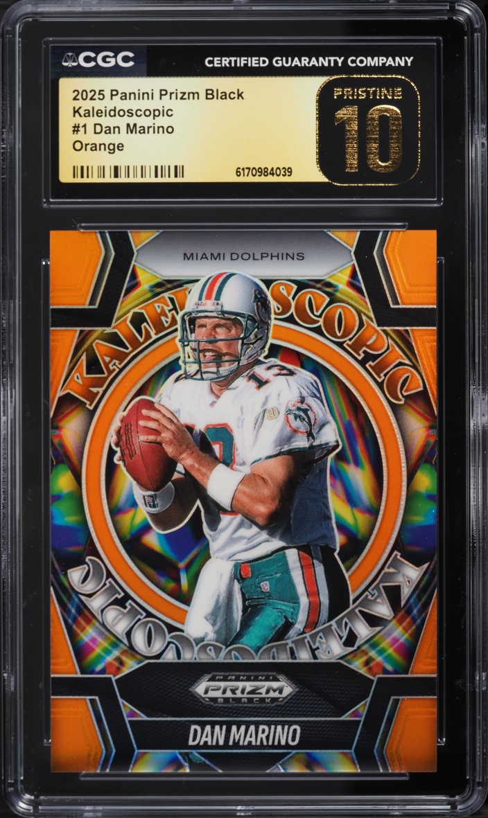 2025 Panini Prizm Black Kaleidoscopic Orange Dan Marino /49 #1 CGC 10 PRISTINE