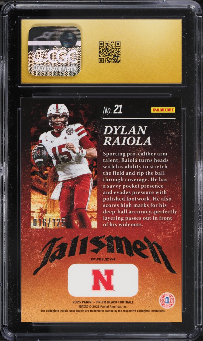 2025 Panini Prizm Black Talismen Blue Ice Dylan Raiola #21 CGC 10 PRISTINE