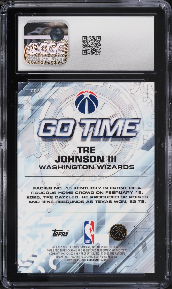 2025 Topps Chrome Go Time Teal Refractor Tre Johnson III ROOKIE #GT-21 CGC 10 GEM MINT