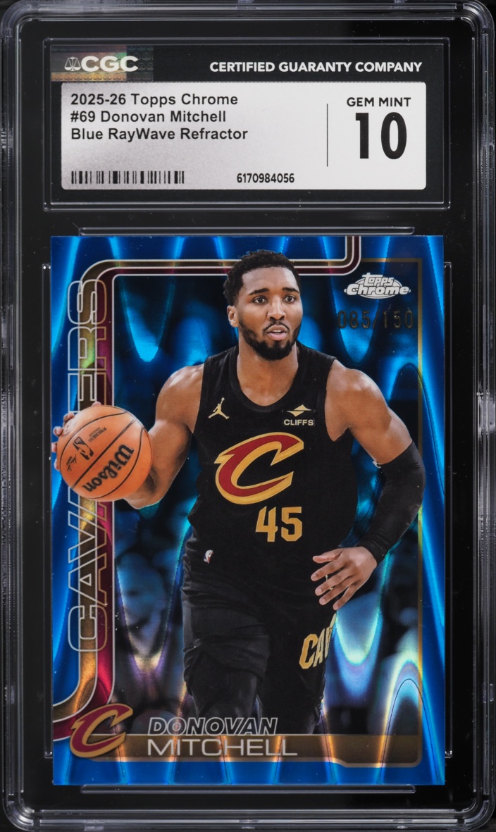 2025 Topps Chrome Blue RayWave Refractor Donovan Mitchell /150 #69 CGC 10 GEM MINT