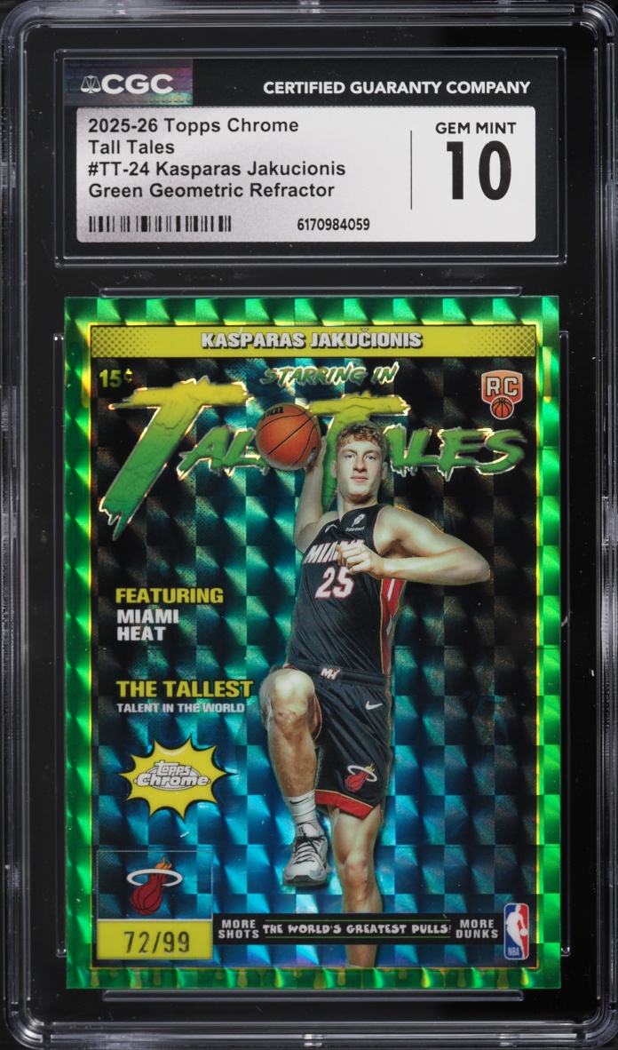 2025 Topps Chrome Tall Tales Green Geometric Refractor Kasparas Jakucionis ROOKIE /99 CGC 10