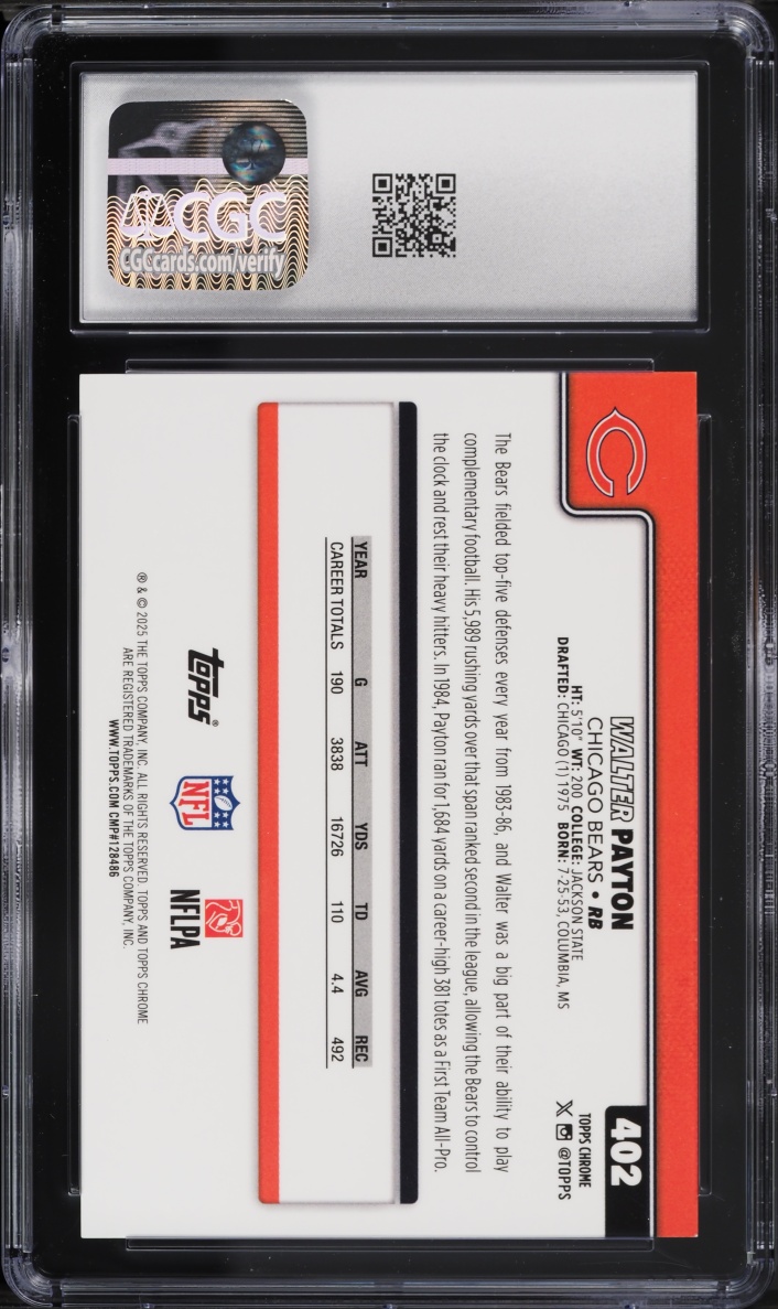 2025 Topps Chrome Variation Purple Geometric Refractor Walter Payton /75 #402 CGC 9.5 MINT+