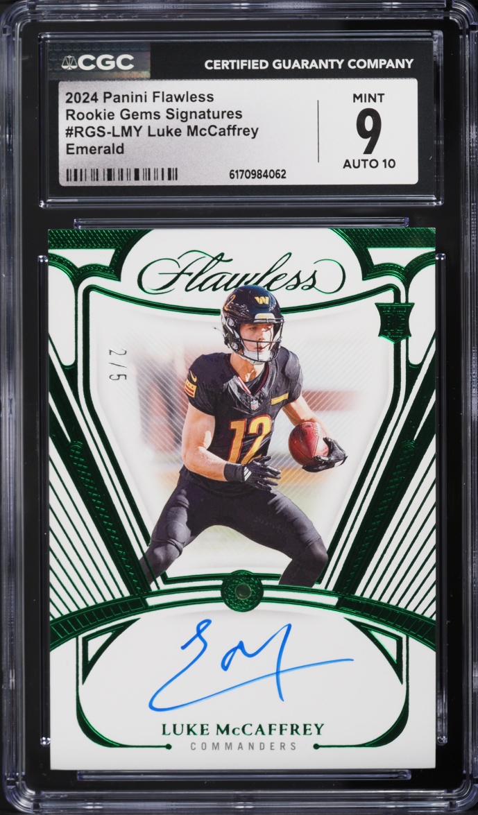 2024 Panini Flawless Gems Emerald Luke McCaffrey ROOKIE AUTO /5 #RGS-LMY CGC 9 MINT