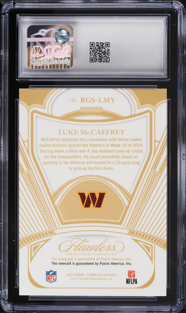 2024 Panini Flawless Gems Emerald Luke McCaffrey ROOKIE AUTO /5 #RGS-LMY CGC 9 MINT