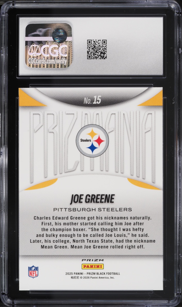 2025 Panini Prizm Black Prizmania Joe Greene #15 CGC 10 GEM MINT